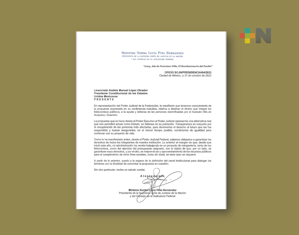 PJF dispuesto a ayudar a población afectada de Acapulco: Ministra Norma Piña